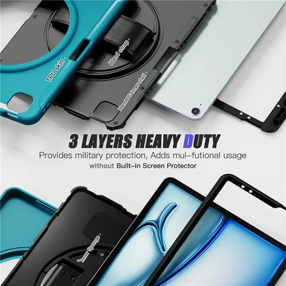 For iPad Air 13 (2024) / iPad Pro 12.9 (2022) / (2021) / (2020) / (2018) Case Kickstand PC+TPU+Silicone Cover with Pen Slot