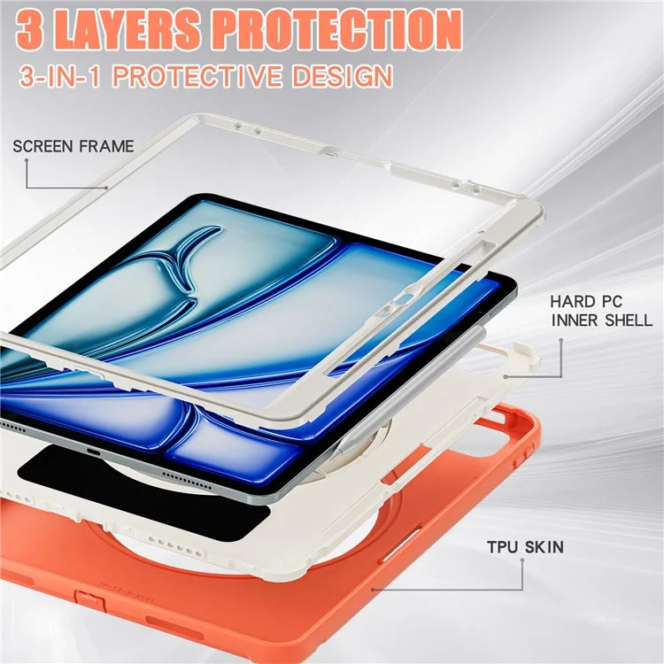For iPad Air 13 (2024) / iPad Pro 12.9 (2022) / (2021) / (2020) / (2018) Case Kickstand PC+TPU+Silicone Cover with Pen Slot