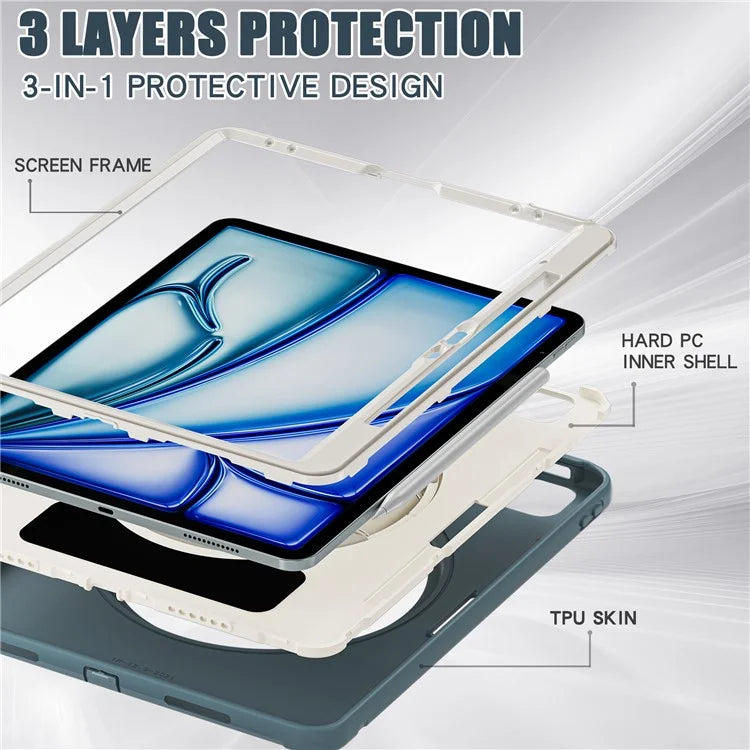 For iPad Air 13 (2024) / iPad Pro 12.9 (2022) / (2021) / (2020) / (2018) Case Kickstand PC+TPU+Silicone Cover with Pen Slot