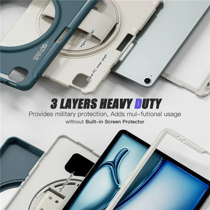 For iPad Air 13 (2024) / iPad Pro 12.9 (2022) / (2021) / (2020) / (2018) Case Kickstand PC+TPU+Silicone Cover with Pen Slot