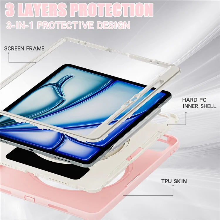 For iPad Air 13 (2024) / iPad Pro 12.9 (2022) / (2021) / (2020) / (2018) Case Kickstand PC+TPU+Silicone Cover with Pen Slot