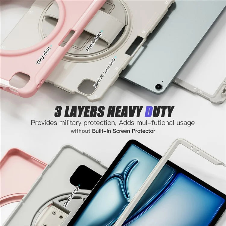 For iPad Air 13 (2024) / iPad Pro 12.9 (2022) / (2021) / (2020) / (2018) Case Kickstand PC+TPU+Silicone Cover with Pen Slot