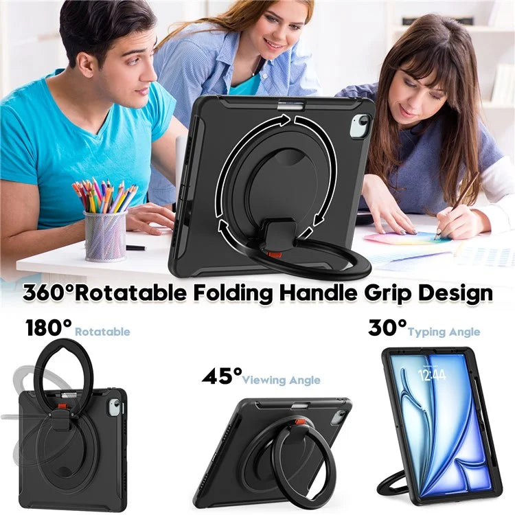For iPad Air 13 (2024) / iPad Pro 12.9 (2022) / (2021) / (2020) / (2018) Case Hand Grip Kickstand PC+TPU Cover with Pen Slot