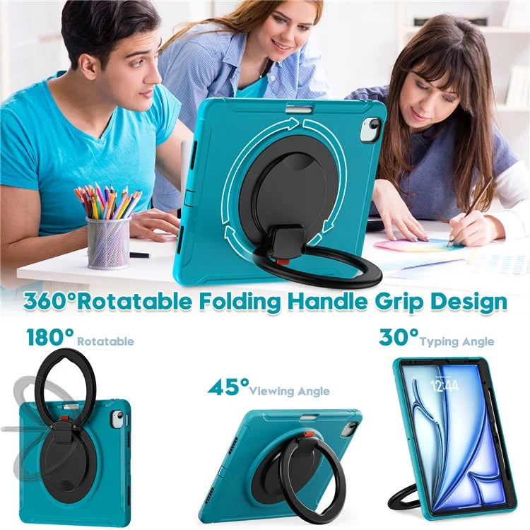 For iPad Air 13 (2024) / iPad Pro 12.9 (2022) / (2021) / (2020) / (2018) Case Hand Grip Kickstand PC+TPU Cover with Pen Slot