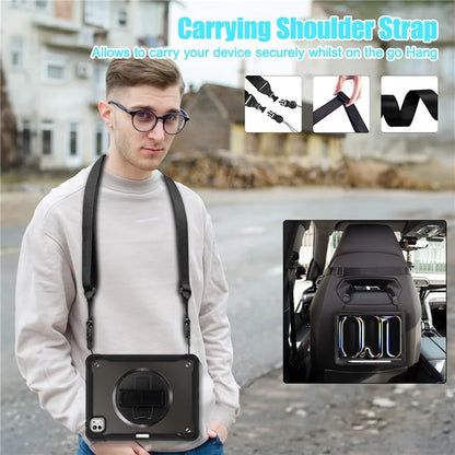 For iPad Pro 11 (2024) Case Hand Strap Kickstand PC+TPU+Silicone Cover with Shoulder Strap