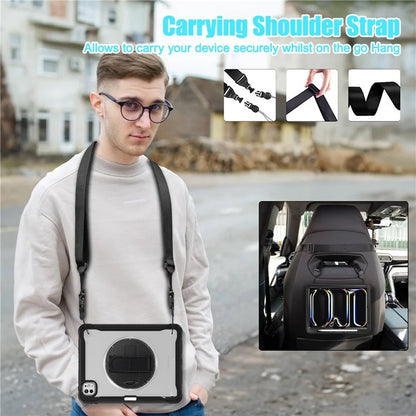 For iPad Pro 11 (2024) Case Hand Strap Kickstand PC+TPU+Silicone Cover with Shoulder Strap