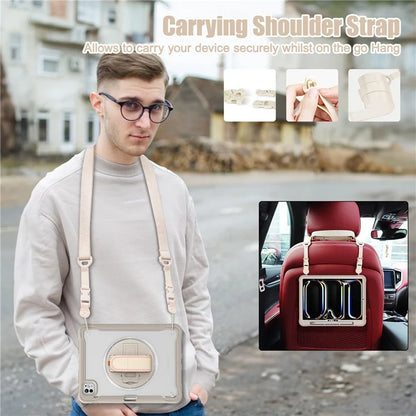 For iPad Pro 11 (2024) Case Hand Strap Kickstand PC+TPU+Silicone Cover with Shoulder Strap