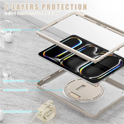For iPad Pro 11 (2024) Case Hand Strap Kickstand PC+TPU+Silicone Cover with Shoulder Strap