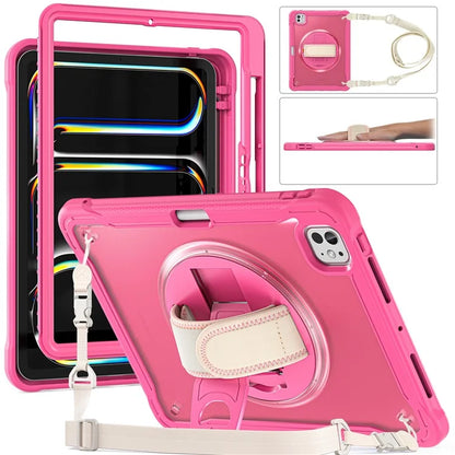For iPad Pro 11 (2024) Case Hand Strap Kickstand PC+TPU+Silicone Cover with Shoulder Strap