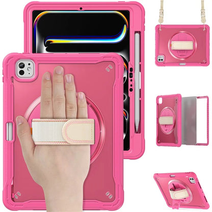 For iPad Pro 11 (2024) Case Hand Strap Kickstand PC+TPU+Silicone Cover with Shoulder Strap