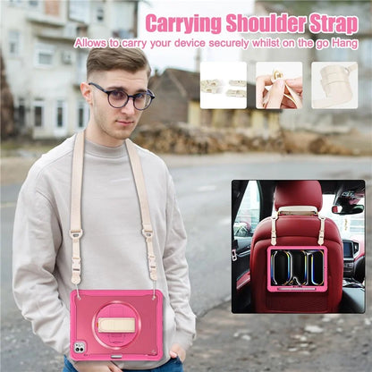 For iPad Pro 11 (2024) Case Hand Strap Kickstand PC+TPU+Silicone Cover with Shoulder Strap