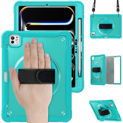 For iPad Pro 11 (2024) Case Hand Strap Kickstand PC+TPU+Silicone Cover with Shoulder Strap