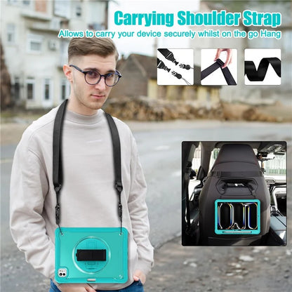 For iPad Pro 11 (2024) Case Hand Strap Kickstand PC+TPU+Silicone Cover with Shoulder Strap