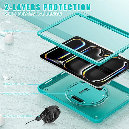 For iPad Pro 11 (2024) Case Hand Strap Kickstand PC+TPU+Silicone Cover with Shoulder Strap
