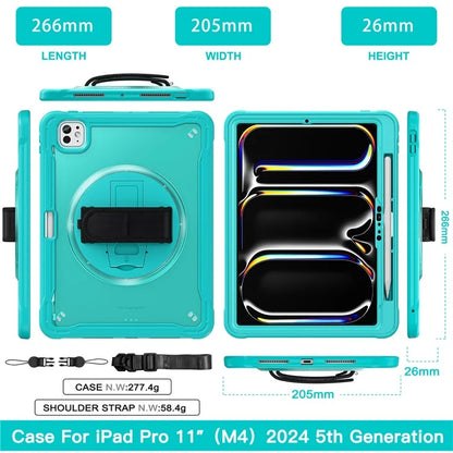 For iPad Pro 11 (2024) Case Hand Strap Kickstand PC+TPU+Silicone Cover with Shoulder Strap
