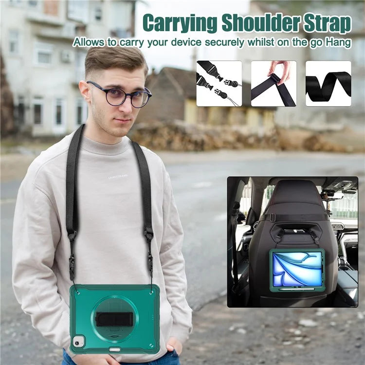 For iPad Air 11 (2024) / Air (2022) / (2020) / iPad Pro 11 (2022) / (2021) / (2020) / (2018) Case Kickstand Cover with Shoulder Strap