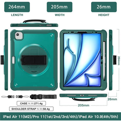 For iPad Air 11 (2024) / Air (2022) / (2020) / iPad Pro 11 (2022) / (2021) / (2020) / (2018) Case Kickstand Cover with Shoulder Strap