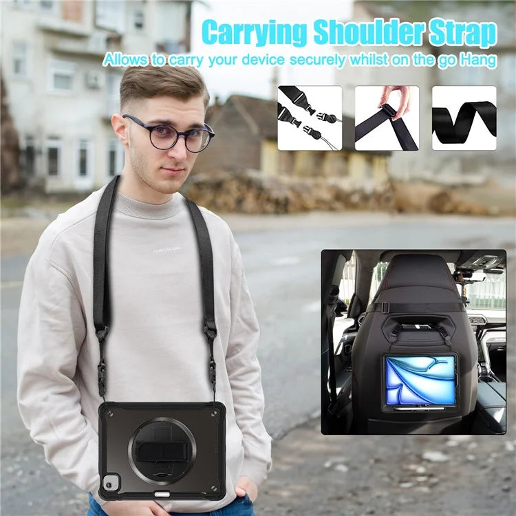 For iPad Air 11 (2024) / Air (2022) / (2020) / iPad Pro 11 (2022) / (2021) / (2020) / (2018) Case Kickstand Cover with Shoulder Strap
