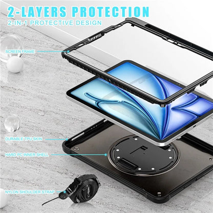 For iPad Air 11 (2024) / Air (2022) / (2020) / iPad Pro 11 (2022) / (2021) / (2020) / (2018) Case Kickstand Cover with Shoulder Strap