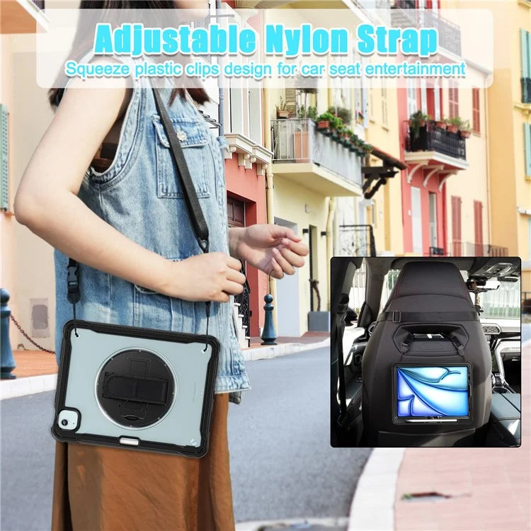 For iPad Air 11 (2024) / Air (2022) / (2020) / iPad Pro 11 (2022) / (2021) / (2020) / (2018) Case Kickstand Cover with Shoulder Strap