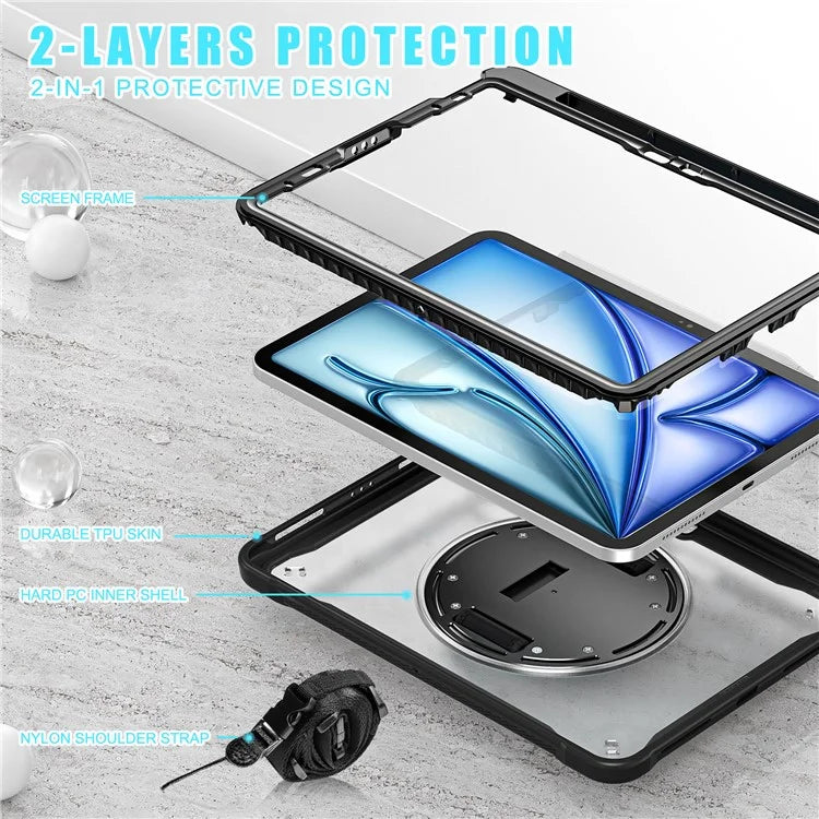For iPad Air 11 (2024) / Air (2022) / (2020) / iPad Pro 11 (2022) / (2021) / (2020) / (2018) Case Kickstand Cover with Shoulder Strap