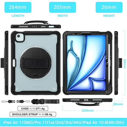 For iPad Air 11 (2024) / Air (2022) / (2020) / iPad Pro 11 (2022) / (2021) / (2020) / (2018) Case Kickstand Cover with Shoulder Strap