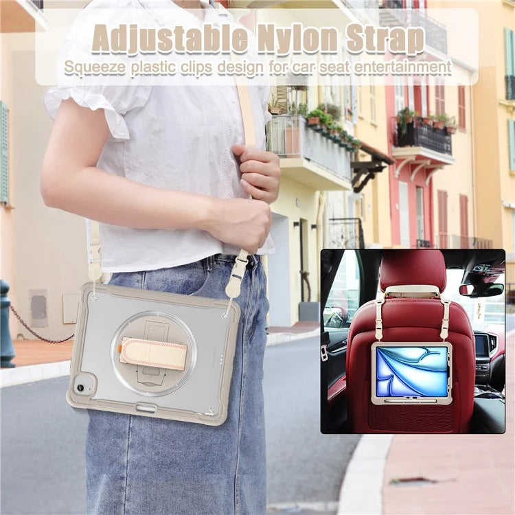 For iPad Air 11 (2024) / Air (2022) / (2020) / iPad Pro 11 (2022) / (2021) / (2020) / (2018) Case Kickstand Cover with Shoulder Strap