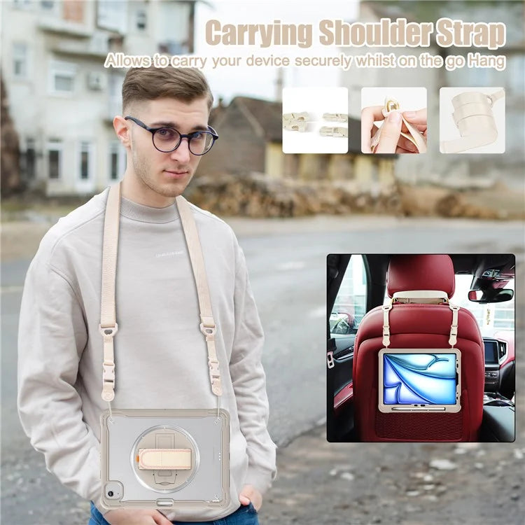 For iPad Air 11 (2024) / Air (2022) / (2020) / iPad Pro 11 (2022) / (2021) / (2020) / (2018) Case Kickstand Cover with Shoulder Strap