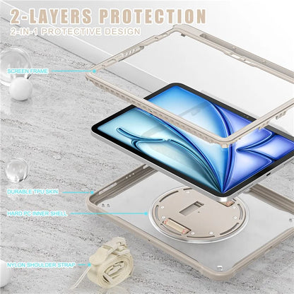 For iPad Air 11 (2024) / Air (2022) / (2020) / iPad Pro 11 (2022) / (2021) / (2020) / (2018) Case Kickstand Cover with Shoulder Strap