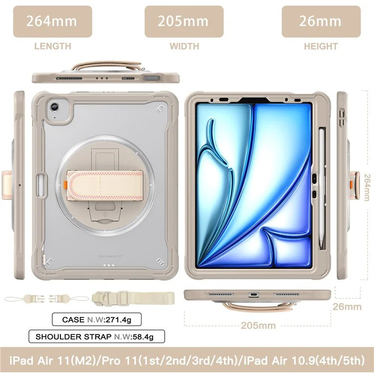 For iPad Air 11 (2024) / Air (2022) / (2020) / iPad Pro 11 (2022) / (2021) / (2020) / (2018) Case Kickstand Cover with Shoulder Strap