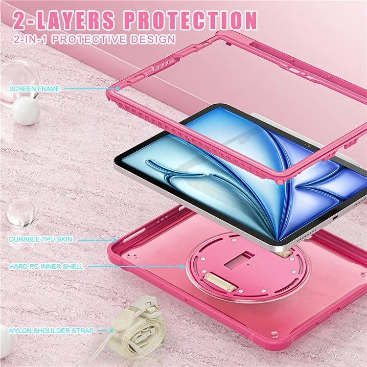 For iPad Air 11 (2024) / Air (2022) / (2020) / iPad Pro 11 (2022) / (2021) / (2020) / (2018) Case Kickstand Cover with Shoulder Strap