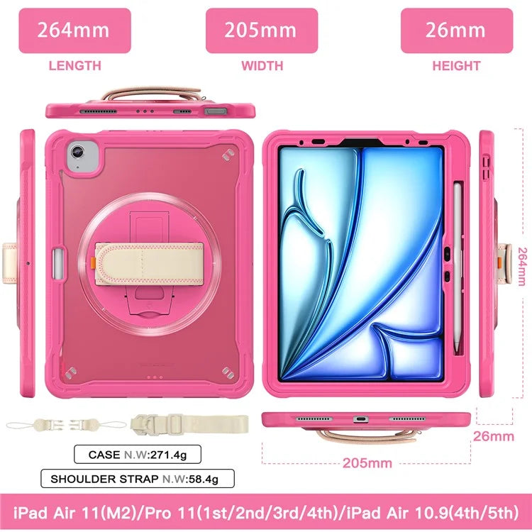For iPad Air 11 (2024) / Air (2022) / (2020) / iPad Pro 11 (2022) / (2021) / (2020) / (2018) Case Kickstand Cover with Shoulder Strap