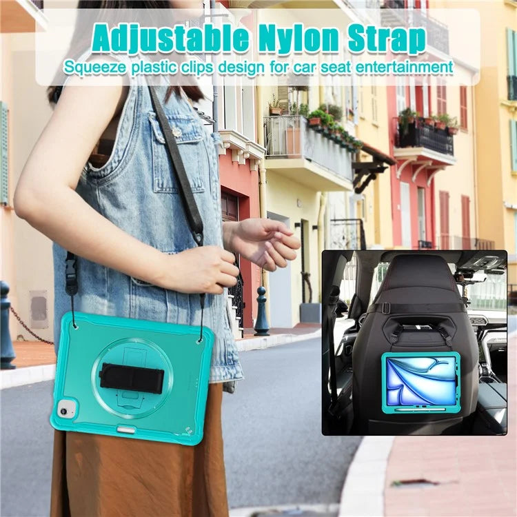 For iPad Air 11 (2024) / Air (2022) / (2020) / iPad Pro 11 (2022) / (2021) / (2020) / (2018) Case Kickstand Cover with Shoulder Strap