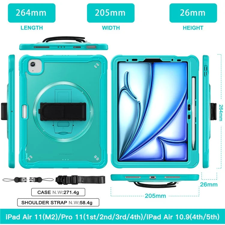 For iPad Air 11 (2024) / Air (2022) / (2020) / iPad Pro 11 (2022) / (2021) / (2020) / (2018) Case Kickstand Cover with Shoulder Strap