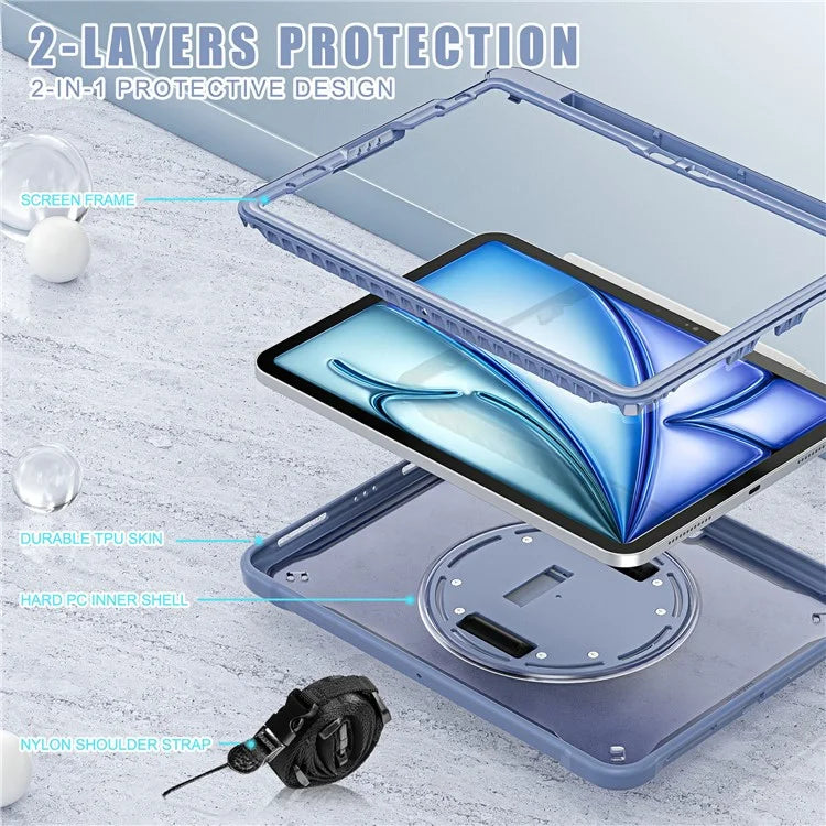 For iPad Air 11 (2024) / Air (2022) / (2020) / iPad Pro 11 (2022) / (2021) / (2020) / (2018) Case Kickstand Cover with Shoulder Strap