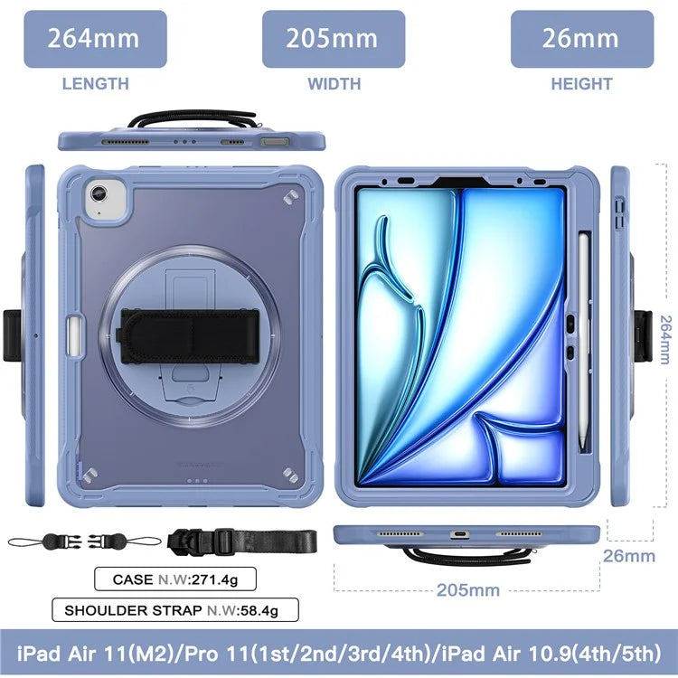 For iPad Air 11 (2024) / Air (2022) / (2020) / iPad Pro 11 (2022) / (2021) / (2020) / (2018) Case Kickstand Cover with Shoulder Strap