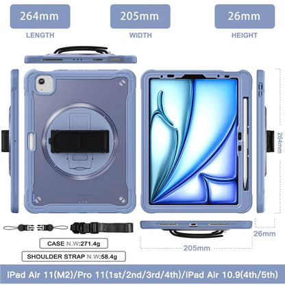 For iPad Air 11 (2024) / Air (2022) / (2020) / iPad Pro 11 (2022) / (2021) / (2020) / (2018) Case Kickstand Cover with Shoulder Strap