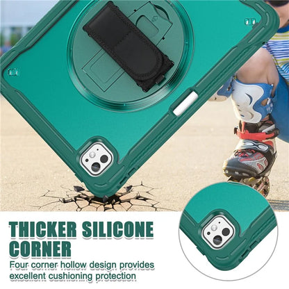 For iPad Pro 11 (2024) Case Kickstand PC+TPU+Silicone Tablet Cover with Rotary Hand Strap