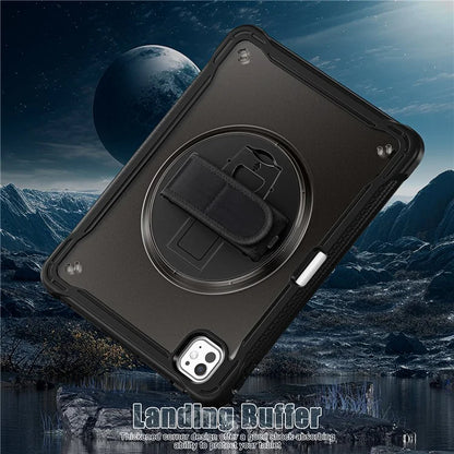 For iPad Pro 11 (2024) Case Kickstand PC+TPU+Silicone Tablet Cover with Rotary Hand Strap