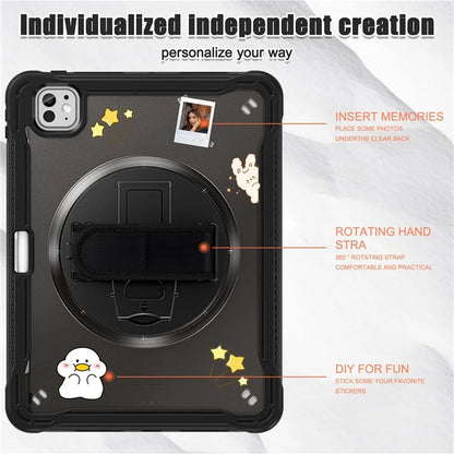 For iPad Pro 11 (2024) Case Kickstand PC+TPU+Silicone Tablet Cover with Rotary Hand Strap