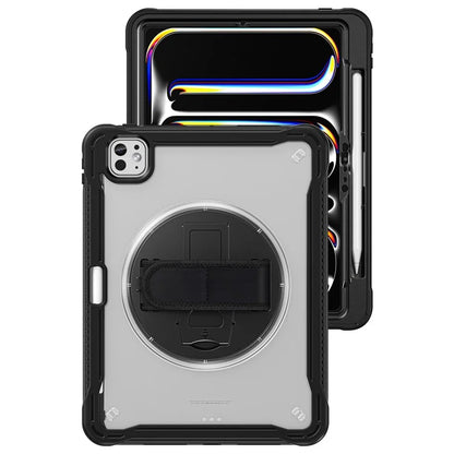 For iPad Pro 11 (2024) Case Kickstand PC+TPU+Silicone Tablet Cover with Rotary Hand Strap