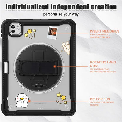 For iPad Pro 11 (2024) Case Kickstand PC+TPU+Silicone Tablet Cover with Rotary Hand Strap