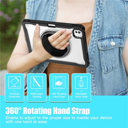 For iPad Pro 11 (2024) Case Kickstand PC+TPU+Silicone Tablet Cover with Rotary Hand Strap