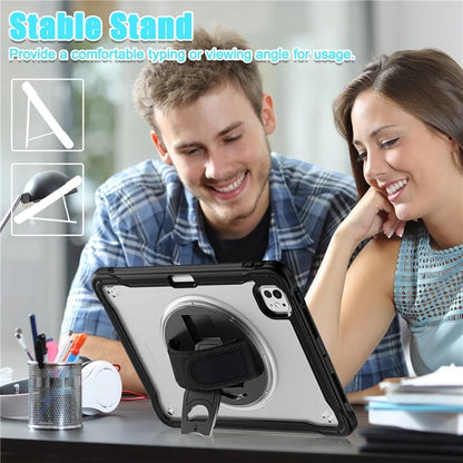For iPad Pro 11 (2024) Case Kickstand PC+TPU+Silicone Tablet Cover with Rotary Hand Strap