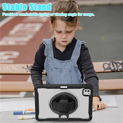 For iPad Pro 11 (2024) Case Kickstand PC+TPU+Silicone Tablet Cover with Rotary Hand Strap