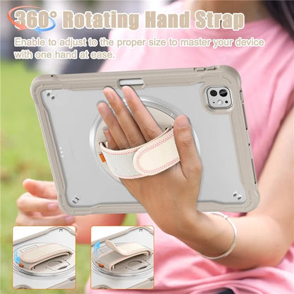 For iPad Pro 11 (2024) Case Kickstand PC+TPU+Silicone Tablet Cover with Rotary Hand Strap