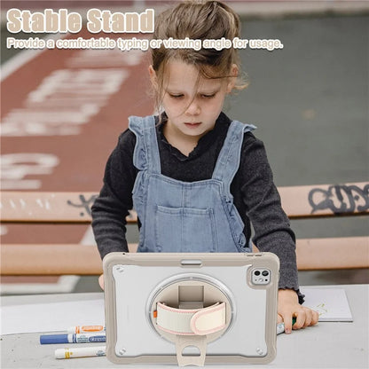 For iPad Pro 11 (2024) Case Kickstand PC+TPU+Silicone Tablet Cover with Rotary Hand Strap