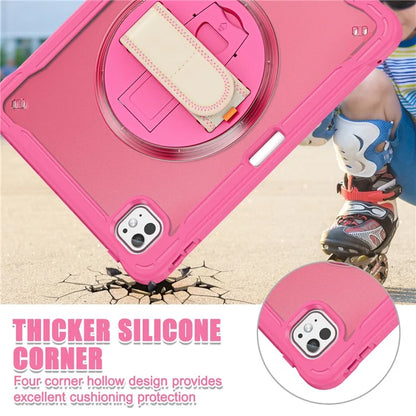 For iPad Pro 11 (2024) Case Kickstand PC+TPU+Silicone Tablet Cover with Rotary Hand Strap