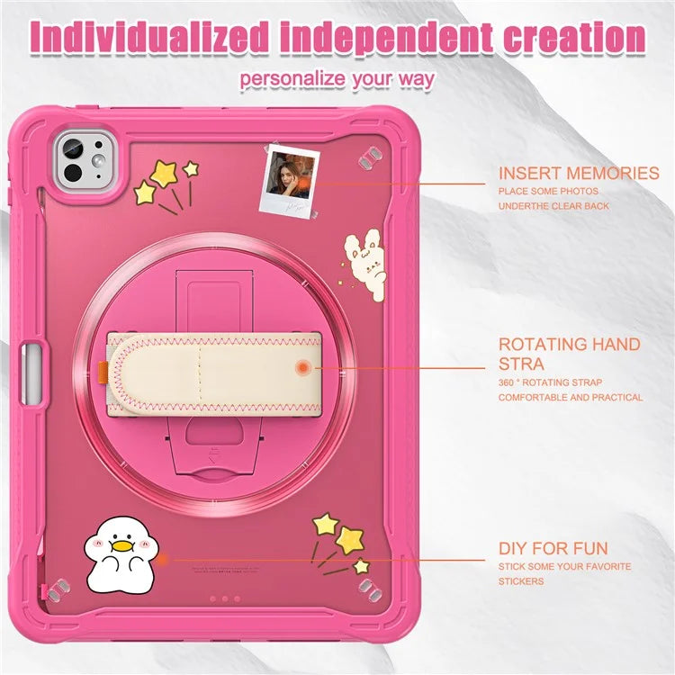 For iPad Pro 11 (2024) Case Kickstand PC+TPU+Silicone Tablet Cover with Rotary Hand Strap