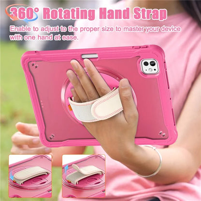 For iPad Pro 11 (2024) Case Kickstand PC+TPU+Silicone Tablet Cover with Rotary Hand Strap